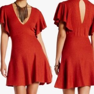 Free People Flutter Sleeve knit red dress
